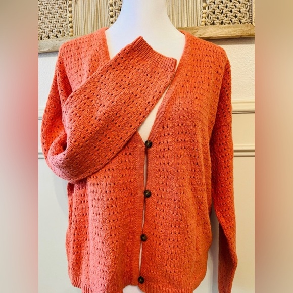 NEW MADEWELL - Open-Stitch Cardigan Sweater in Rust - Picture 6 of 10